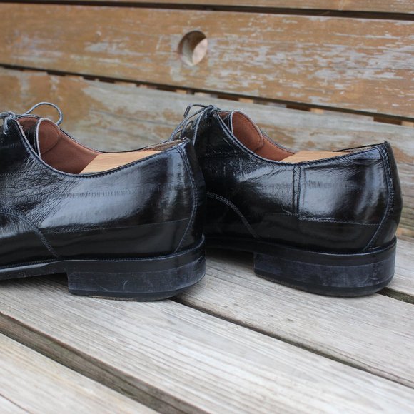 Black Genuine Eel Skin Derby, Handmade in Italy, Men's Size 8.5, GUC - Picture 6 of 15